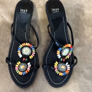 Impo‎ Women's Black Beaded Heeled Sandal - Size 7M